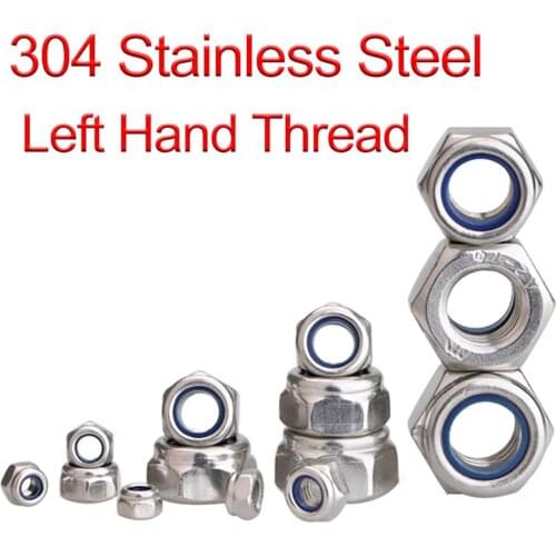 M5-M12 Left Hand Thread Hex Nylon Insert Lock Nut 304 Stainless Steel Reverse Thread Hexagon Self-locking Nylock Locknut