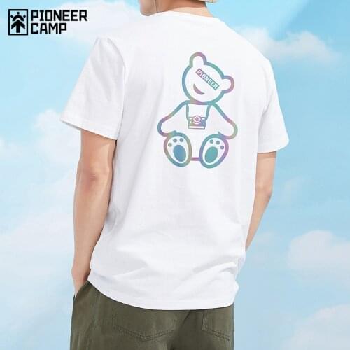 Pioneer Camp Streetwear T-shirt Men Bear Print 100% Cotton Oversize tshirts Black White Green Mens Summer Clothing ATK01130546H