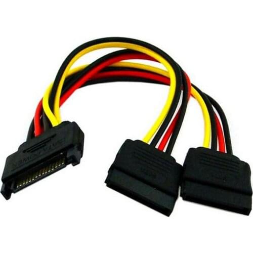 SATA 15Pin Male to 2 SATA 15Pin Female Power Cable HDD Splitter Connector Cable Adapter 15cm In Stock