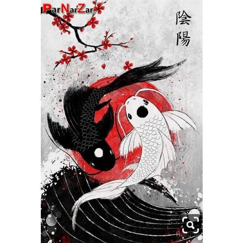 ParNarZar 5D DIY Diamond Painting Yin-yang Fish Taiji Diagram Japanese Sakura Full Square / Round Cross Stitch Kits Home Decor