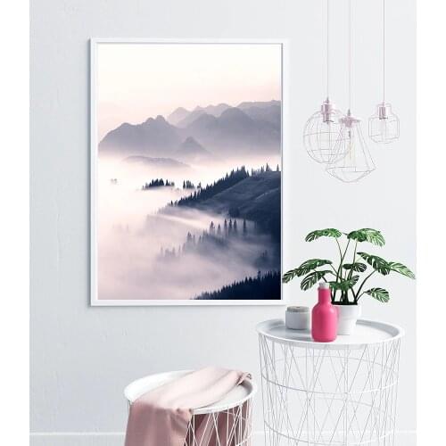 Canvas Painting Nordic Simple Style Mountain And Sunrise Art Print Posters And Prints Pink Wall Pictures For Living Room Decor