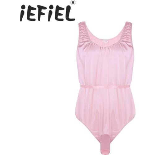 New Arrival Male Mens One-Piece Shiny Satin Sissy Lingerie Sleeveless Open Sheath Bodysuit Nightwear Sleepwear Erotic Teddies