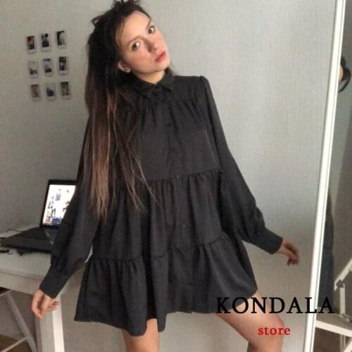 KONDALA Za Fashion 2021 Chic Black Women Dress Ruffles Sexy Mini Summer Dresses Female Long Sleeve Streetwear Mujer Vestidos