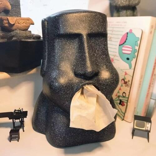Moai stone portrait tissue box creative dining table living room tissue pumping personality funny Easter Island moai pumping box