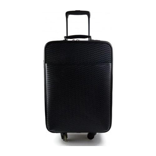 Leather trolley travel bag 4 wheels weekender black