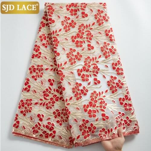 SJD LACE French Lace Fabric High Quality Gilding Jacquard Tissue Embroidery African Brocade Lace Fabric For Wedding Party A2285