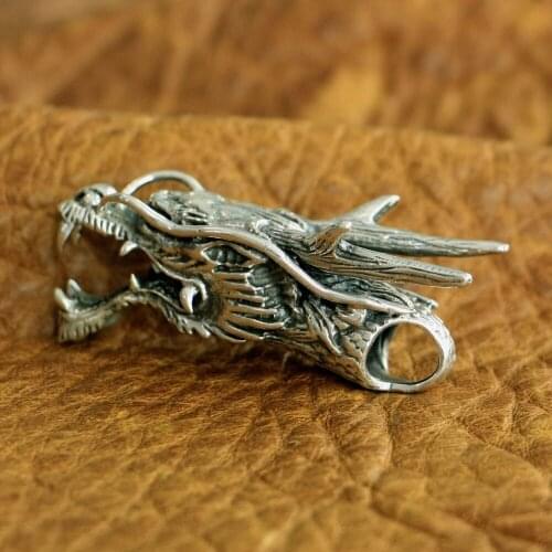 LINSION 925 Sterling Silver High Details Dragon Pendant Mens Biker Punk Pendant 8J034