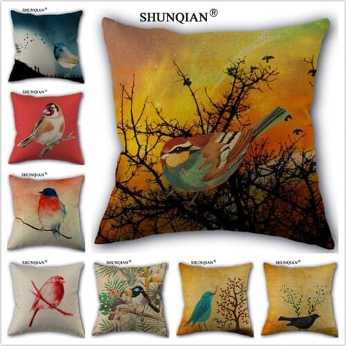 Linen Cotton Garrulax canorus bird Pillow Cover Custom Print Home Decorative Pillows Cases 45x45cm one side WZ419-10