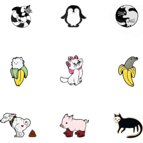 Cute Pet Brooches Fox Cat Dog Pig Penguin Dolphin Kitten Enamel Pin Badge Bag Clothes Lapel Pin Cartoon Animal Jewelry Gift