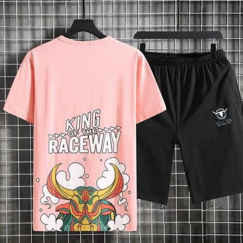 Mens thin print summer plus fat plus size short-sleeved T-shirt simple trendy fat five-point shorts casual sub suit 10xl140kg