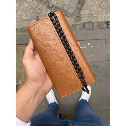 Male Tan Genuine Leather Karali Telefon Division Magnetic Wallet-Kuka Rosary Gift