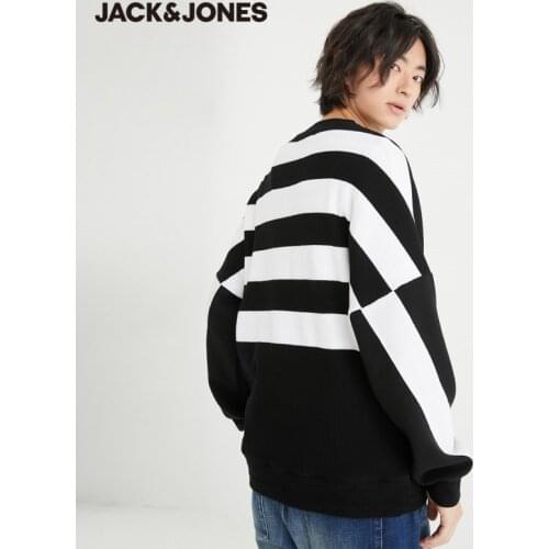 JackJones Mens Contrasting Stripes Drop-shoulder Sleeves Loose Fit Knit Sweater| 220424008