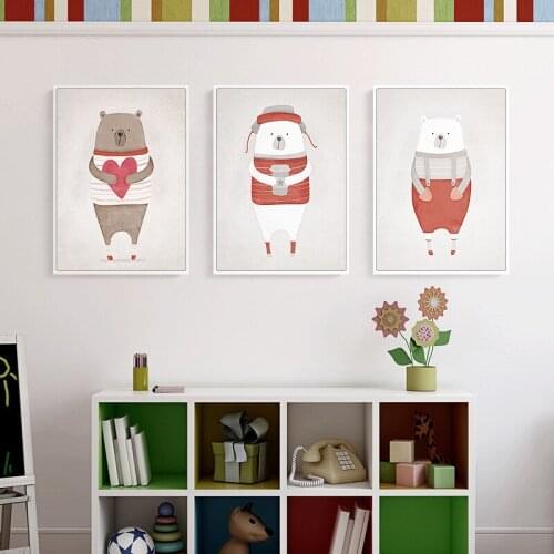 Bear Fox Rhinoceros Nursery Wall Art penguin Canvas Painting Cartoon Nordic Poster And Prints Pictures Girl Boy Kids Room Decor