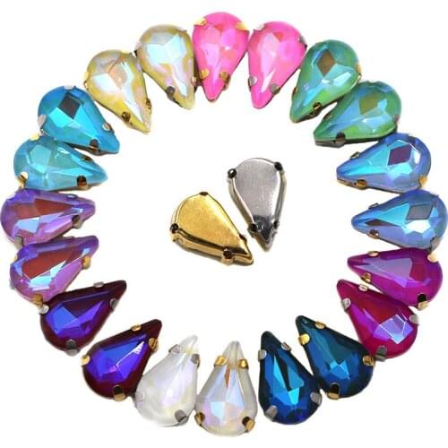 HFOUR New Product 20pcs/bag Teardrop Shape Glass Crystal Stones Pear Shape Ab Mocha Claw Rhinestones Sew On Clothing/Shoes/Badge
