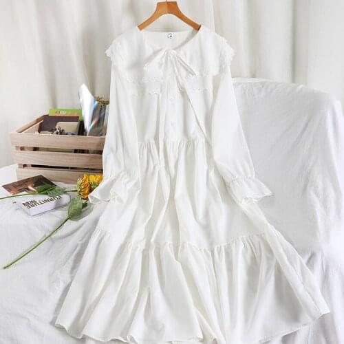 Japanese Preppy Style Autumn Spring Women Cute Dress 2021 Tie Cotton Linen Dress Kawaii Girls Lolita Ruffles Mini Dress