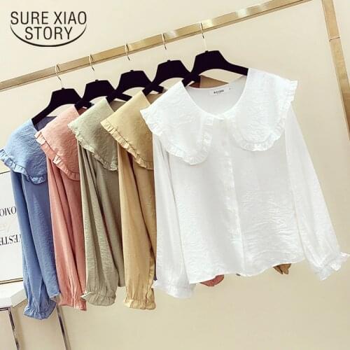 Autumn Long Sleeve White Blouse Women 2021 New Cotton Harajuku Shirts Women Ruffles Loose Vintage Women Tops Blusas Mujer 11965
