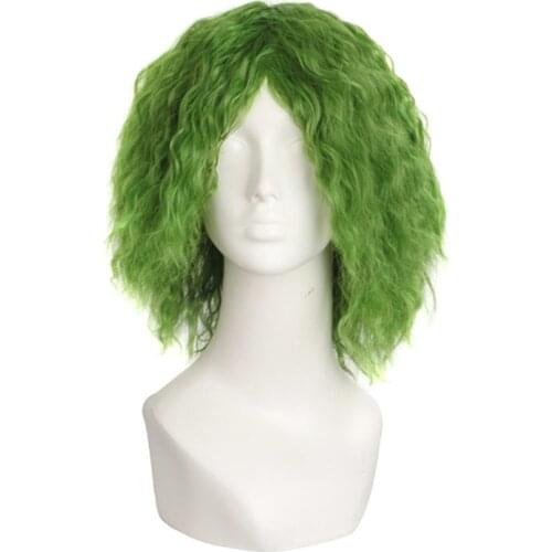 BatmanThe Dark Knight Comics Heath Ledger Joker Cosplay Wig Men Curly Green Heat Resistance Synthetic Hair Wigs+ Wig Cap