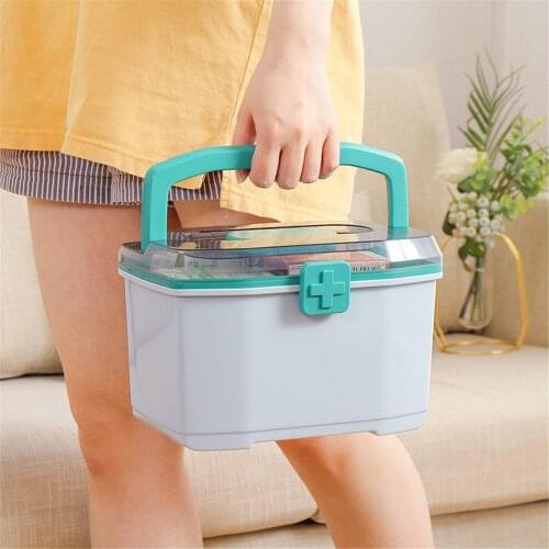 Portable First Aid Container 2 Tiers Large Capacity Plastic Medicine Box with Pill Case Family Emergency Kit for Home Organizer
