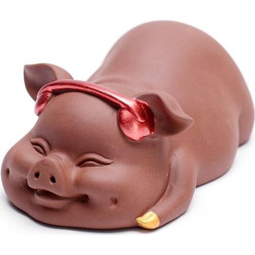 Purple Sand Tea Pet Can Raise Ceramic Pig Ornaments Funny Auspicious Three Treasures Cute Cool Creative Home Accessories