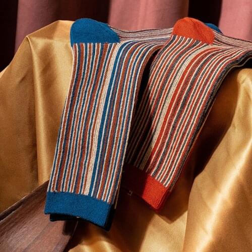 RMSWEETYIL Colorful Striped Women Socks Multicolor Rainbow Vintage Novelty Funky Comfy Cotton Ladies Dress Casual Crew Sock