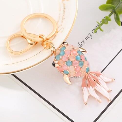 Cute Freshwater Fish Keychain Key Ring Crystal Goldfish Opal Key Chain Accessories Fashion Ocean Animal Jewelry Women 2020 New