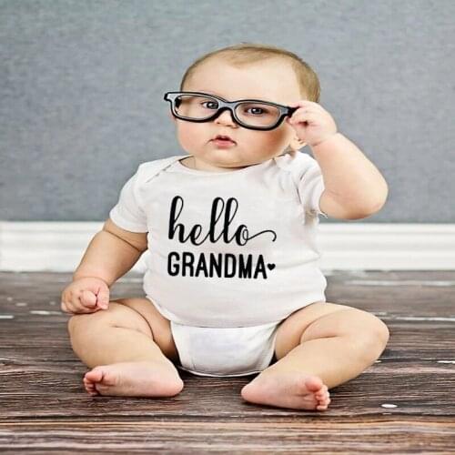 Hello Grandma Print Newborn Funny Infant Baby Boys Girls White Bodysuit Romper Jumpsuit Outfits Hipster Baby Kids Clothes 0-24M