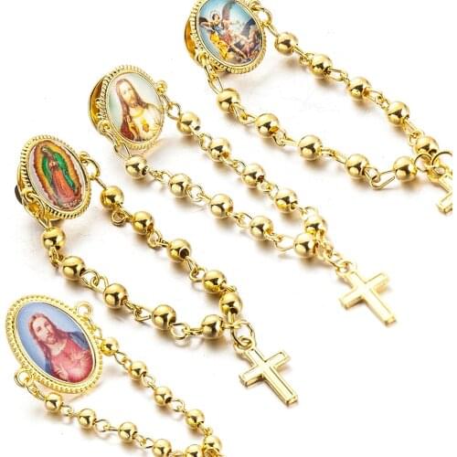 5 pcs/lot Jesus brooches for women New design alloy beads pendant 8 picture broches Christian virgin mary cross pins jewelry