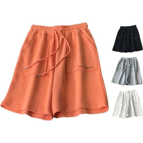Summer High Waist Wide Leg Short Pants Women black Knee Length Pants Drawstring Korean pure cotton Casual loose Holiday Trousers