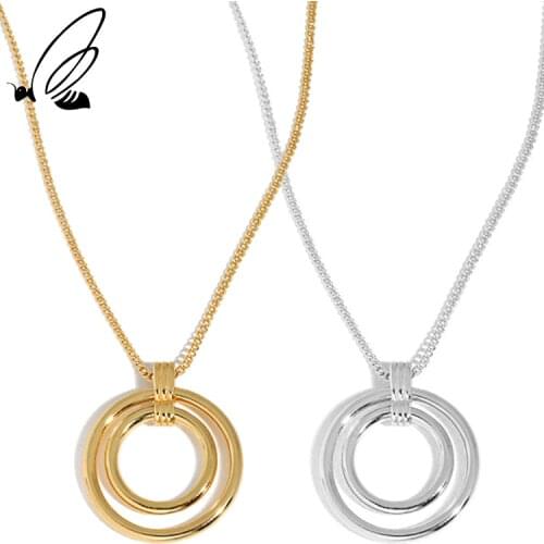 SSTEEL Sterling 925 Silver Circle Pendant Necklace Gifts For Women Trendy Gold Long Chain Geometric Collier Femme Fine Jewelry