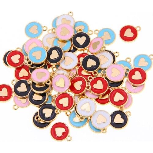 10pcs 12*15mm Mini Sweet Heart Zinc Alloy Round Enamel Charms Pendants For DIY Necklaces Bracelets Jewelry Accessories