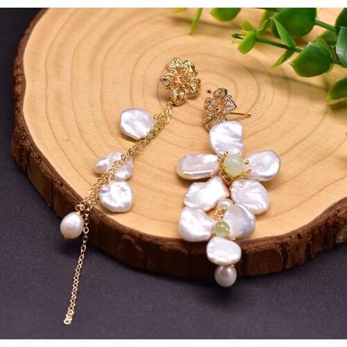100% Natural Freshwater Pearl Hook Earrings For Party Gift Copper Luxury Jewelry Accessories Flower Asymmetric Drop Earrings New