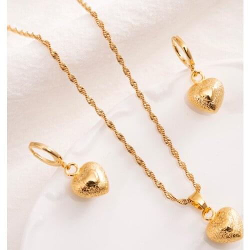 Africa Dubai gold Necklace Earring Set Women Party Gift love heart Jewelry Sets bridal party gift DIY charms girls kid Jewelry