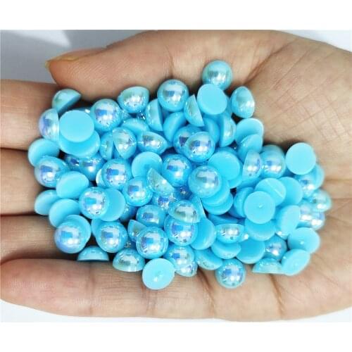 Aquamarine AB Half Round Pearl Rhinestone Crystal Non Hotfix Flat Back Rhinestones Trim Accessories for Nail Art Rhinestones