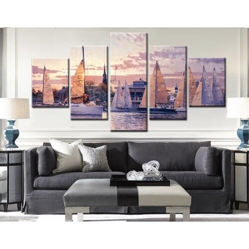 Unframed 5 Panels Sailing Boat Oil Painting Canvas Prints Wall Art Picture wall decorations living room