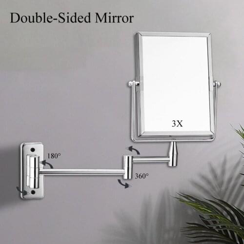 Rectangular bathroom Makeup Mirror, Wall Mounted with 3X Magnification, Double Sided Vanity Mirror, 360 Swivel, Foldable Arm