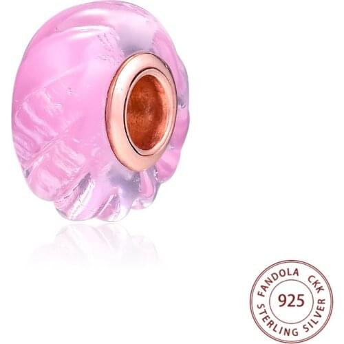 CKK Fits Pandora Bracelet 925 Sterling Silver Glittering Grooves Glass Charms Beads for Women DIY Fashion Jewelry Making perles