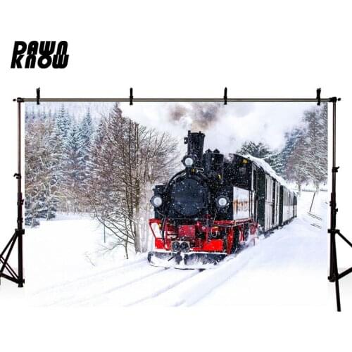 DAWNKNOW Train Christmas Winter Wonderland Photography Background Backdrops Snow Forest Celebrate Photocall Photo Studio lv1193