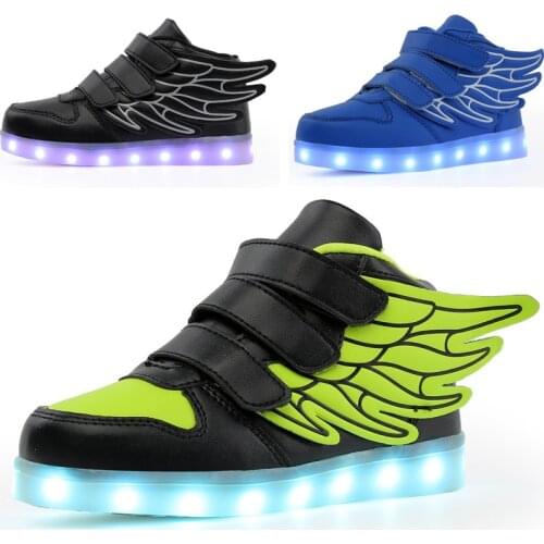 Kids Boys Girl LED Light Shoe Up High Top Wings Leather Shoes USB Rechargeable Flashing Sneakers Girls Dance Lights Nights Shoes