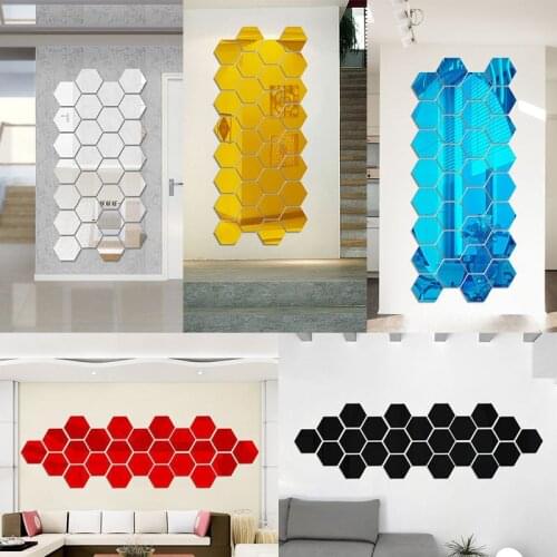 DIY 3D Mirror Wall Sticker Hexagon Home Mirror Decor Stickers Art Wall Decoration Stickers Home Interior Decoration 12 Pcs/pack