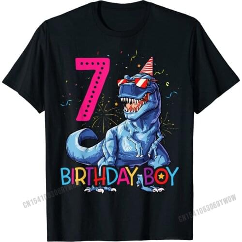 Dinosaur T rex 7 year Old T shirt Kids 7th Birthday T-shirt T-Shirt Plain Mens Tees Hip hop T Shirt Cotton cosie