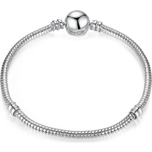 Silver Color Classic Snake Chain Bracelet Round Bead Bangles Jewelry Making Fashion Gift