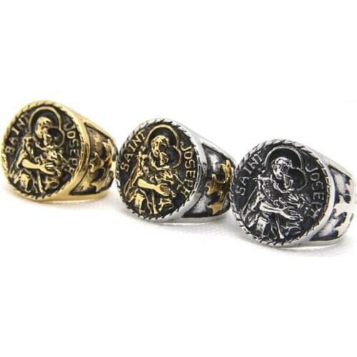 Support Dropship Newest Size 7-14 Saint JOSEPH Cool Ring 316L Stainless Steel Band Party Punk SAINT Ring