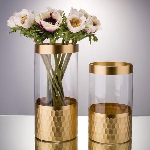 Europe luxury glass vase Gold plating terrarium glass containers Straight flower bottle vases centerpieces wedding home decor