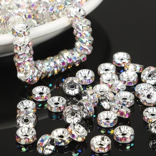 50pcs/lot 4 6 8 10mm Copper Rhinestone Rondelles Crystal Bead Loose Spacer Beads for Jewelry Making DIY Accessories Supplie
