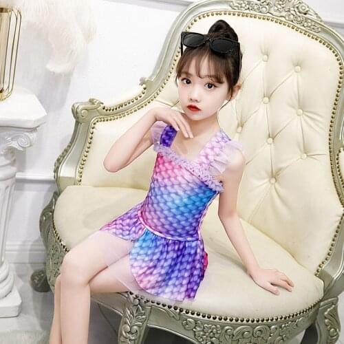 2021 Girl Mermaid Swimsuit Children Beach Summer Clothing Set Kids Mini Dress with Swimming Cap Girls Birthday Party Outfit