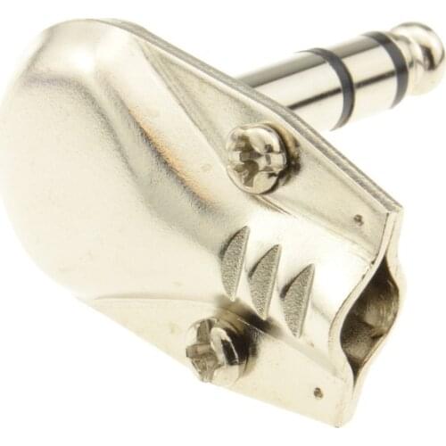 Metal Stereo 6.35mm 3 Pole 90 Degree Low Profile Guitar Phono Pancake Solder End Right Angle 1/4 Inch Connector