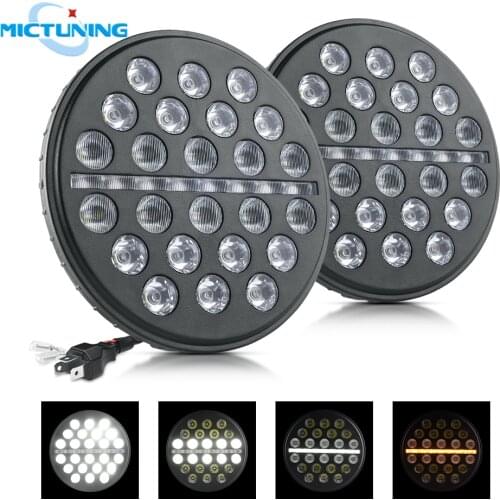 MICTUNING 7'' 80W Car Led Headlight Hi/Lo Beam Flowing Amber Turn Signals For Jeep Wrangler JK LJ TJ DRL Daytime Running Lights