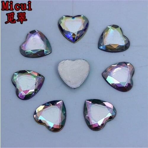 Micui 150PCS 12/14/16mm Heart Acrylic Rhinestones Crystal Flatback Rhinestones Stones For Strass Clothing Decorations ZZ365