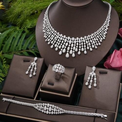 Missvikki Luxury Bohemia Italy Saudi Arabia Tassel Jewelry Set For Women Wedding Party Zircon Crystal Dubai Bridal Jewelry Set