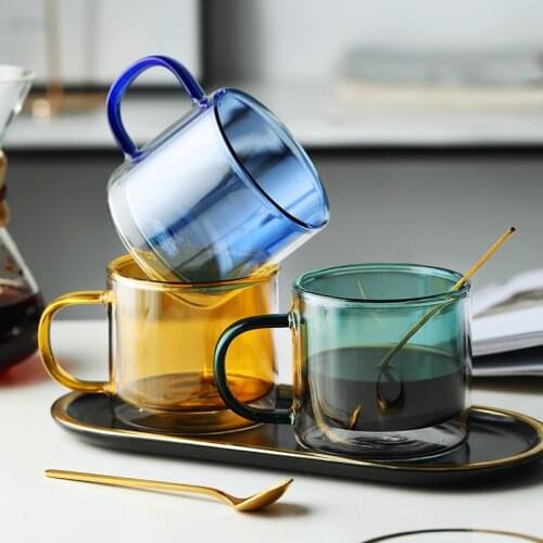 Fashion Multi-Color Double Bottom Glass Coffee Cup Milk Tea Heat Resistant Mug Drinkware Mugs For Home Office